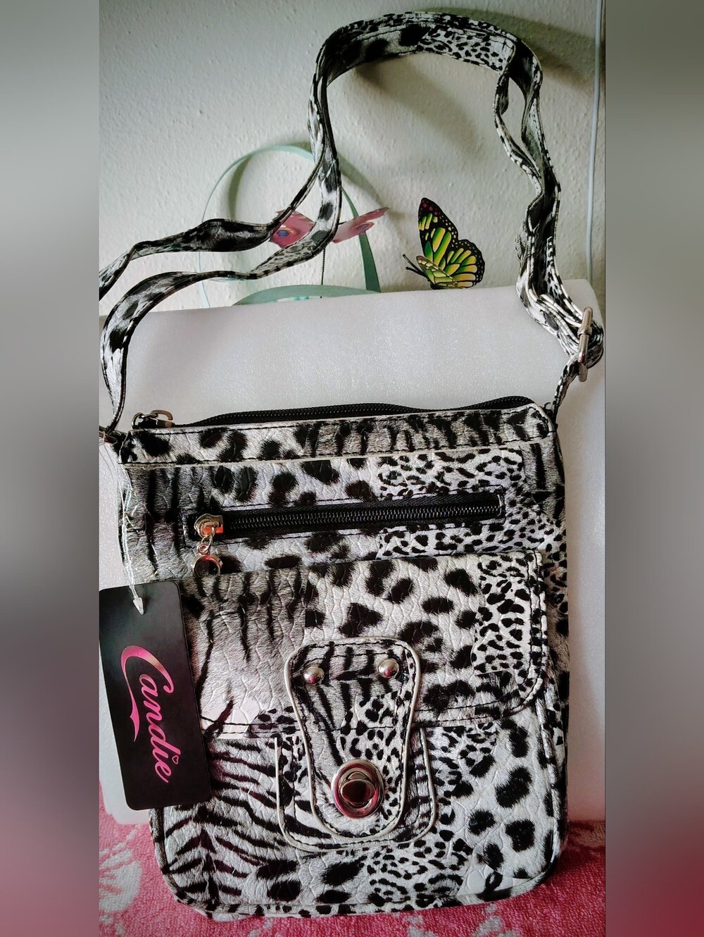 Candie's Black and White Animal Print Crossbody Purse